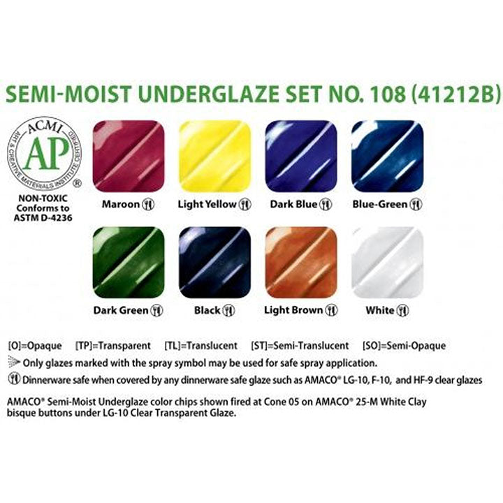 Amaco Semi Moist Underglaze Set No.108